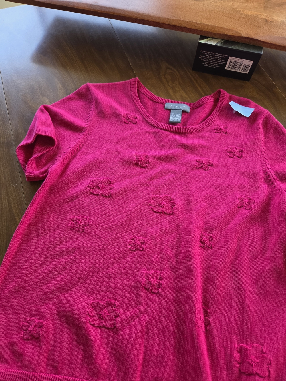 Koret Hot Pink Short-Sleeve Knit Top with Flower Embellishments